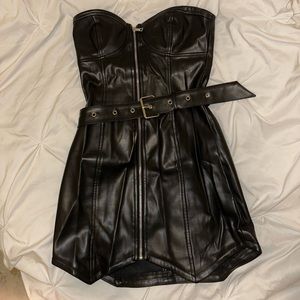 TigerMist strapless leather dress w/belt